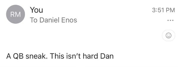 The first e-mail response supposedly sent from Arkansas offensive coordinator Dan Enos to a student.